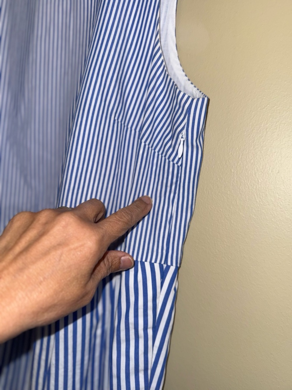 JCrew Sleeveless Blue White Strip Midi Dress Sz 6 Pockets Coastal Resort Comfy - Picture 4 of 11